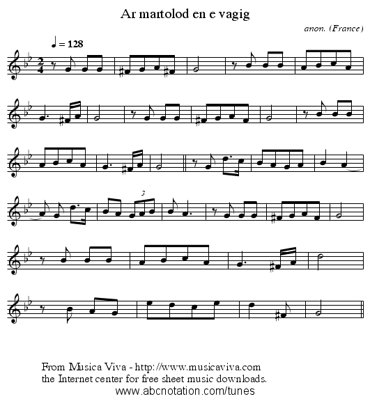 Ar martolod en e vagig - staff notation
