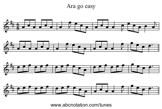 Ara go easy - staff notation