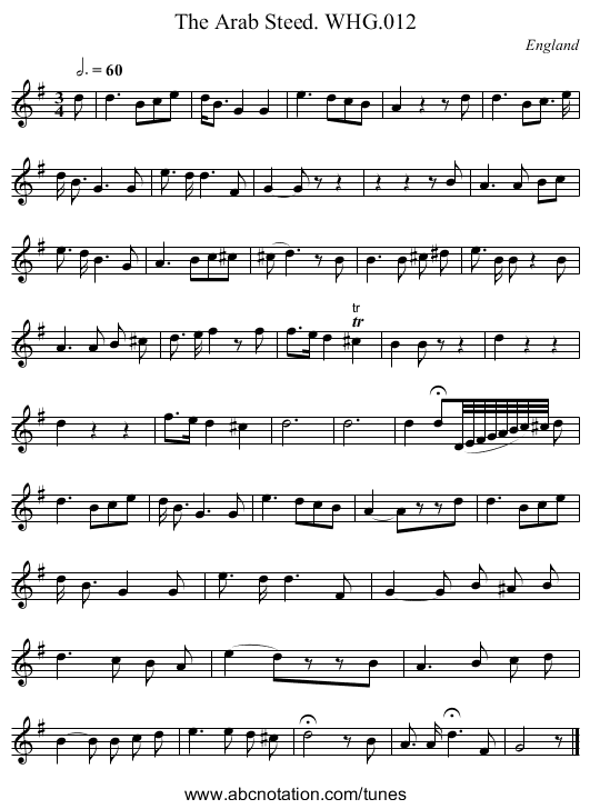 Arab Steed. WHG.012, The - staff notation