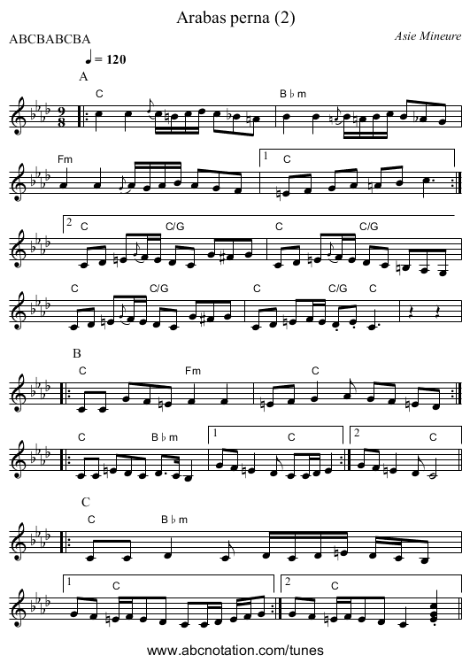 Arabas perna (2) - staff notation