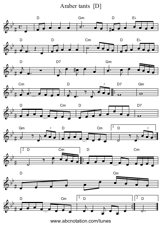Araber tants  [D] - staff notation