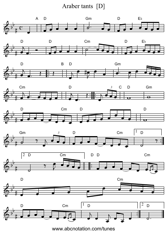 Araber tants  [D] - staff notation