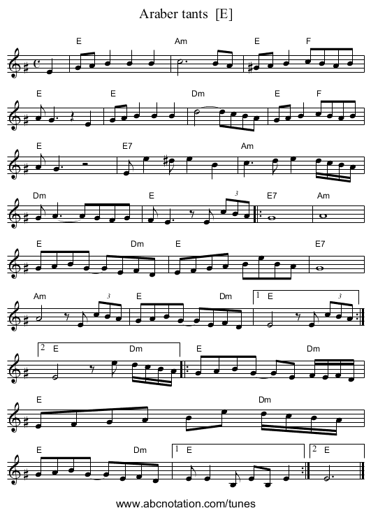 Araber tants  [E] - staff notation
