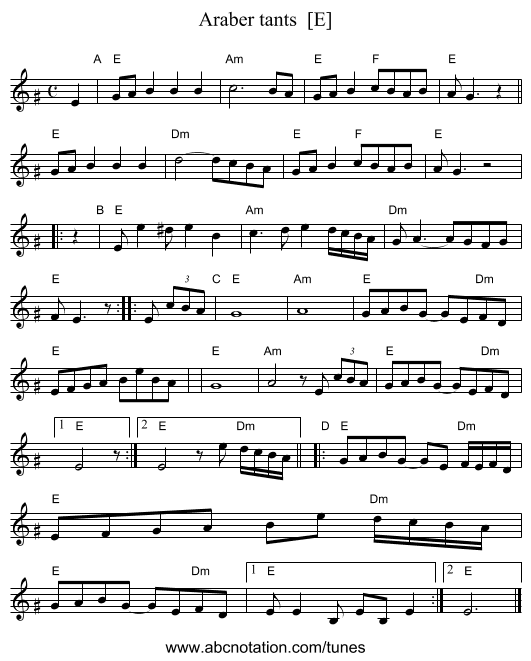 Araber tants  [E] - staff notation