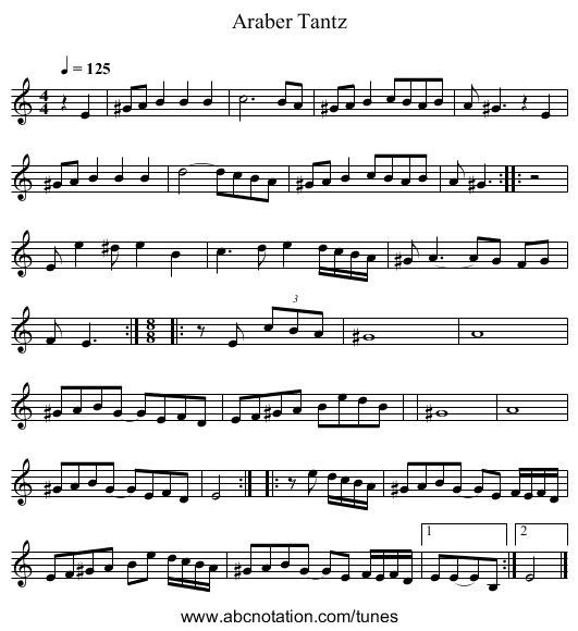 Araber Tantz - staff notation