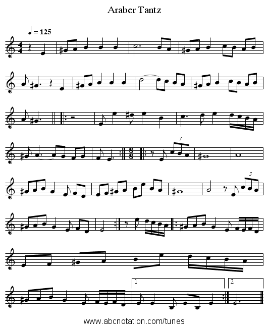 Araber Tantz - staff notation