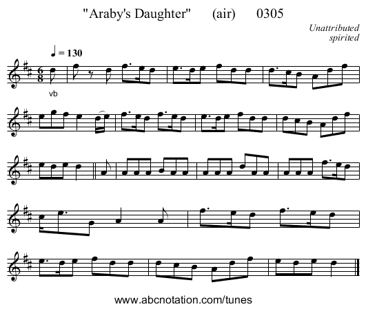 Araby's Daughter      (air)      0305 - staff notation