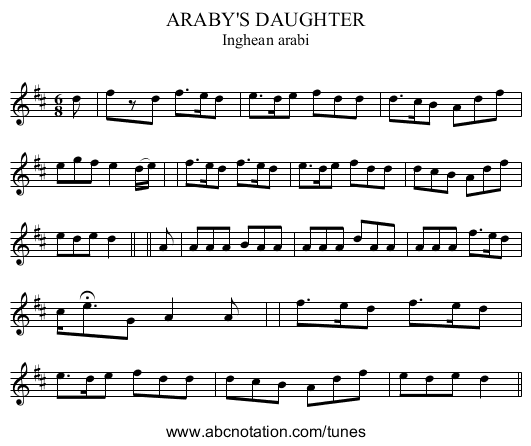ARABY'S DAUGHTER - staff notation