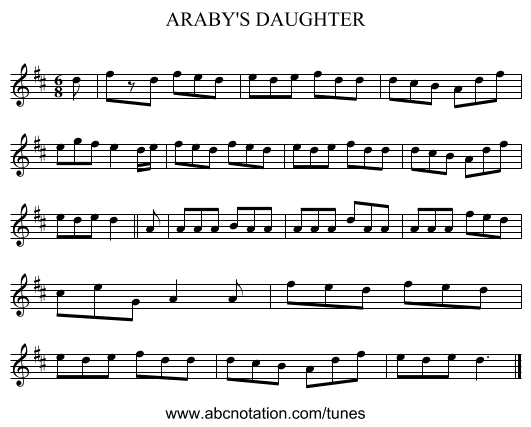 ARABY'S DAUGHTER - staff notation