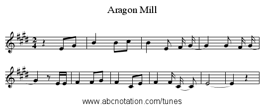 Aragon Mill - staff notation