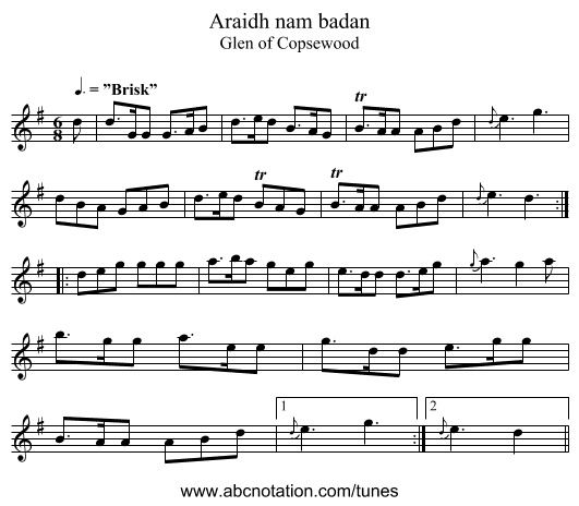 Araidh nam badan - staff notation