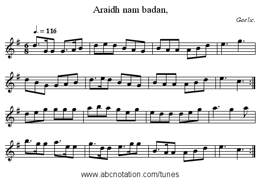 Araidh nam badan, - staff notation