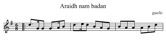 Araidh nam badan - staff notation