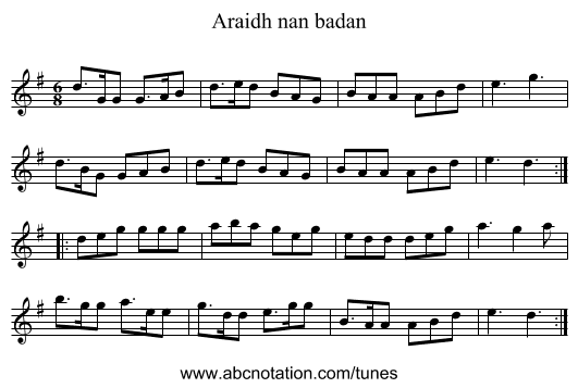 Araidh nan badan - staff notation