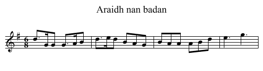 Araidh nan badan - staff notation