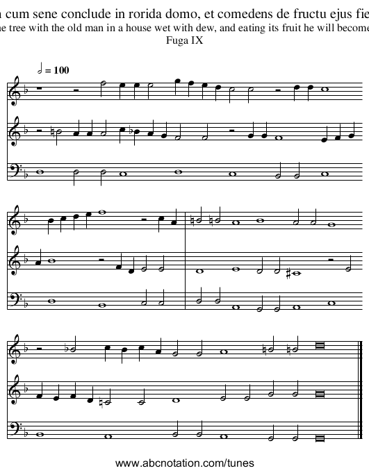 Arborem cum sene conclude in rorida domo, et comedens de fructu ejus fiet juvenis - staff notation