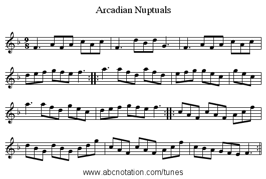 Arcadian Nuptuals - staff notation