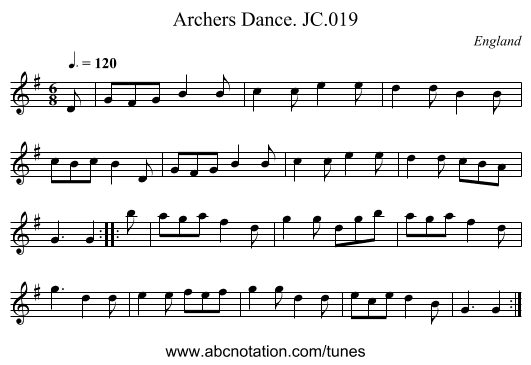 Archers Dance. JC.019 - staff notation