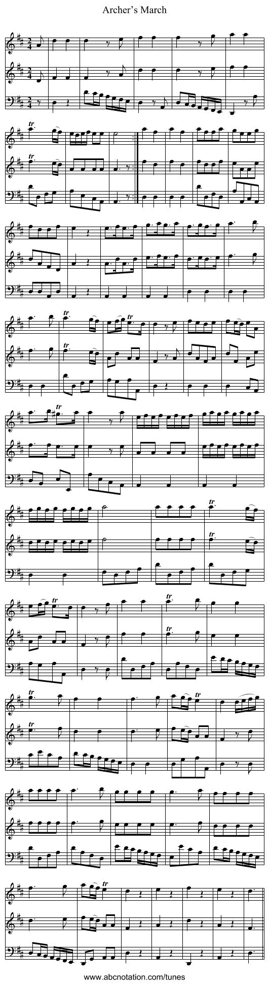 Archer’s March - staff notation
