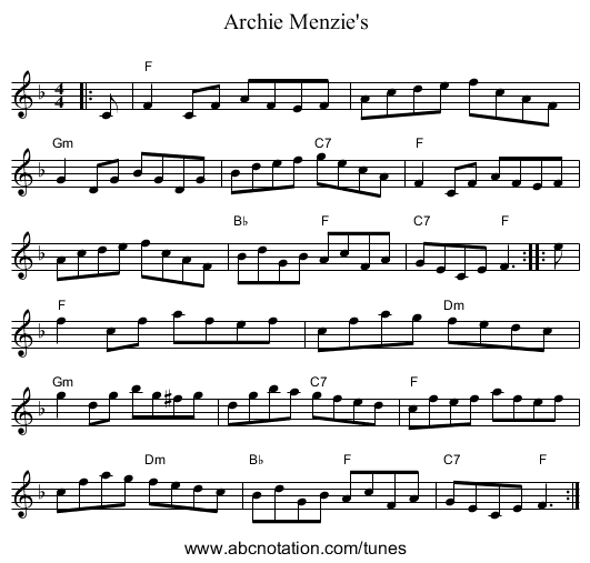 Archie Menzie's - staff notation