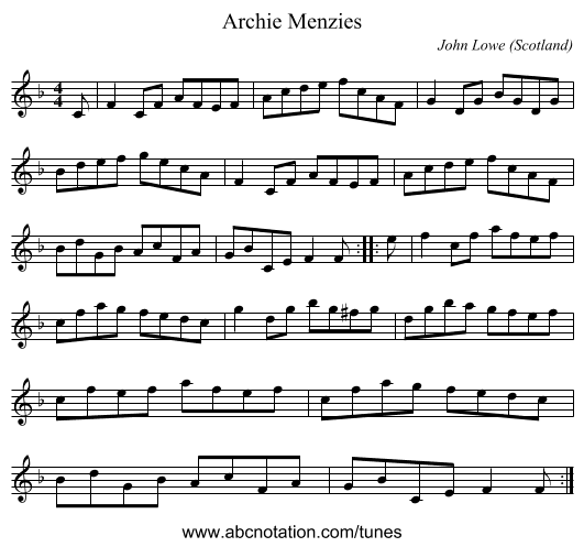 Archie Menzies - staff notation