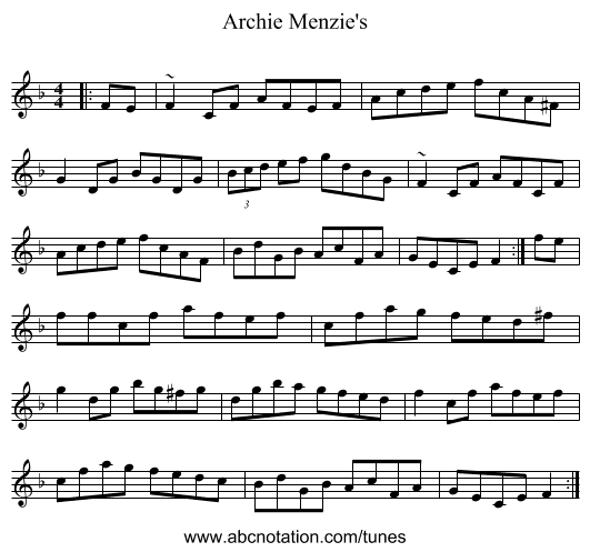 Archie Menzie's - staff notation