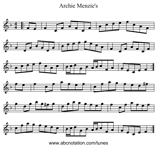 Archie Menzie's - staff notation