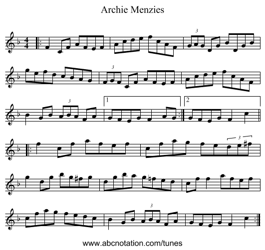 Archie Menzies - staff notation