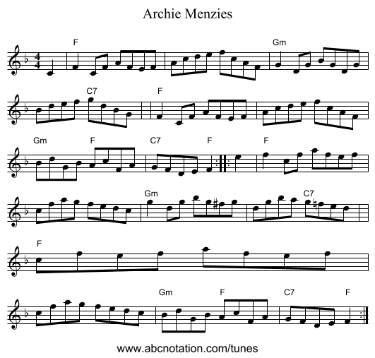 Archie Menzies - staff notation