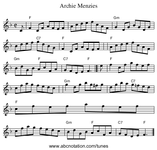 Archie Menzies - staff notation