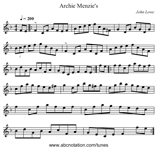 Archie Menzie's - staff notation