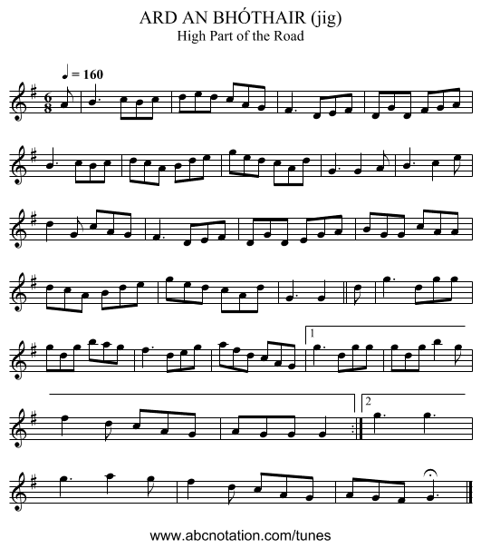 ARD AN BH&Oacute;THAIR (jig) - staff notation