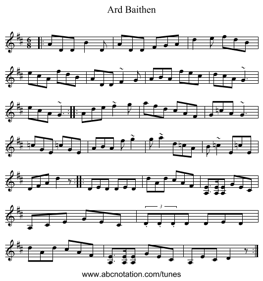 Ard Baithen - staff notation