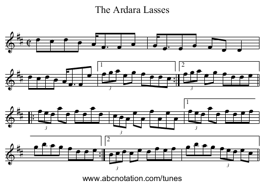 Ardara Lasses, The - staff notation