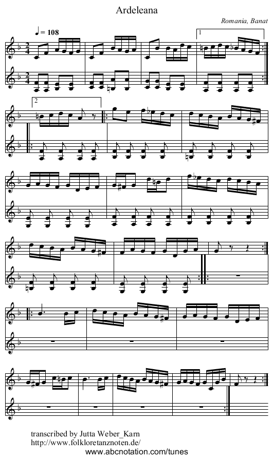 Ardeleana - staff notation