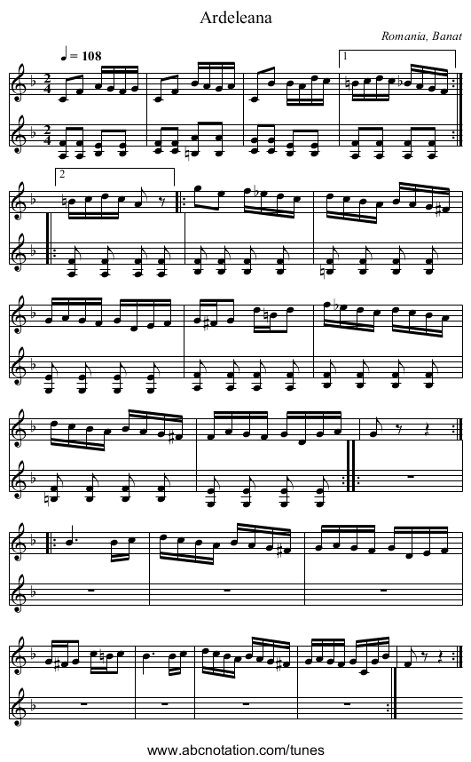 Ardeleana - staff notation