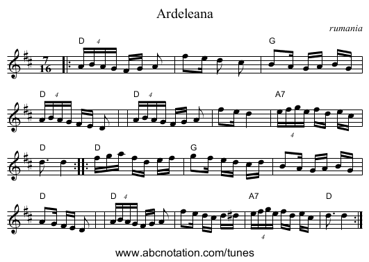 Ardeleana - staff notation