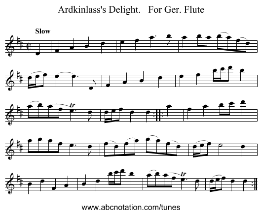 Ardkinlass's Delight.   For Ger. Flute - staff notation