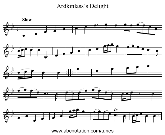 Ardkinlass’s Delight - staff notation