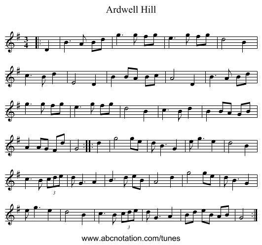 Ardwell Hill - staff notation
