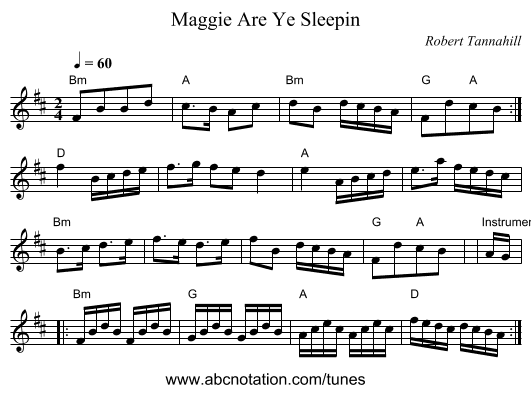 Are Ye Sleepin, Maggie - staff notation