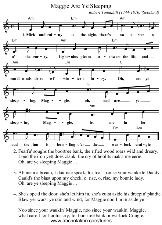 Are Ye Sleeping, Maggie - staff notation