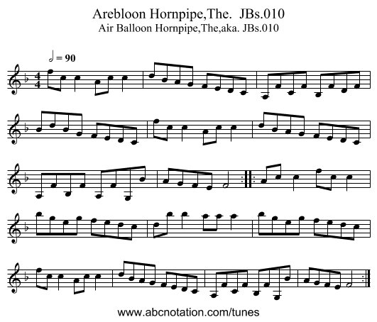 Arebloon Hornpipe,The.  JBs.010 - staff notation