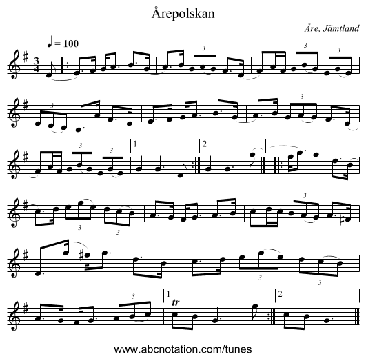 Årepolskan - staff notation