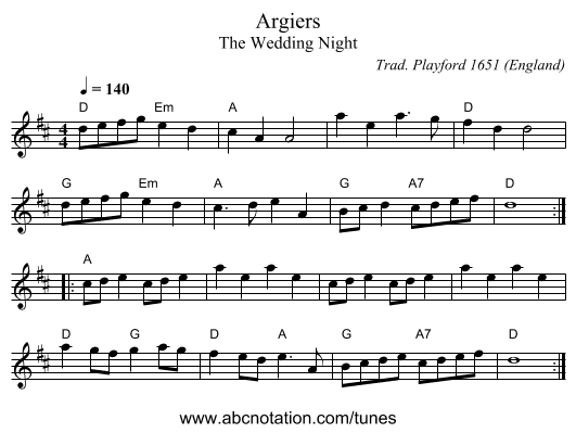 Argiers - staff notation