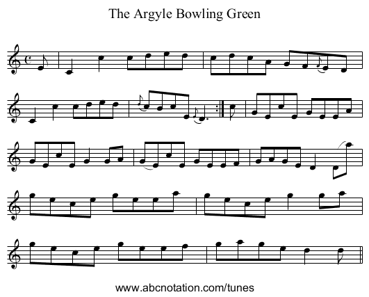 Argyle Bowling Green, The - staff notation