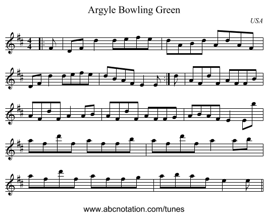 Argyle Bowling Green - staff notation