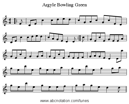 Argyle Bowling Green - staff notation