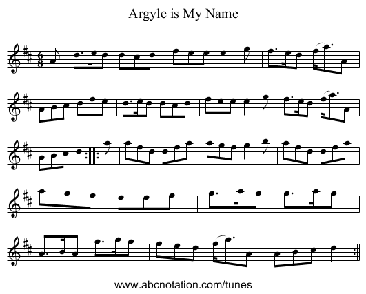 Argyle is My Name - staff notation