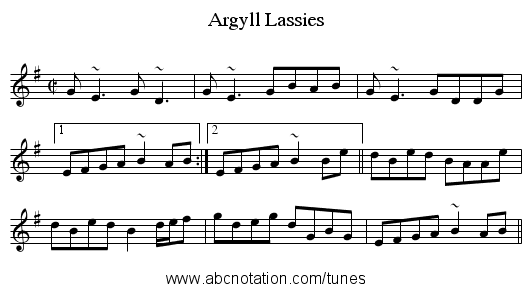 Argyll Lassies - staff notation
